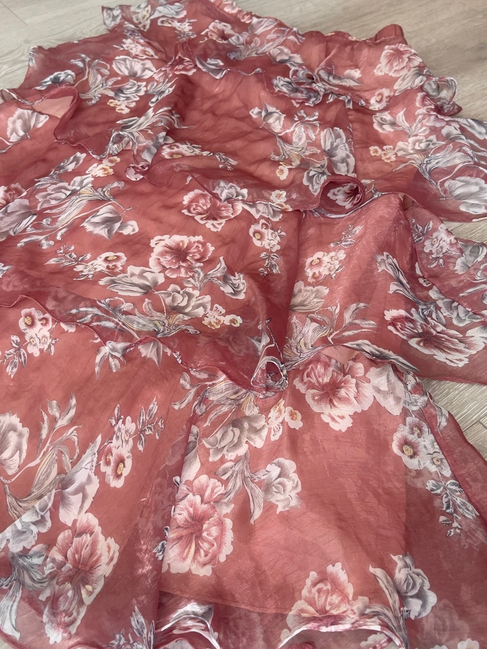 En Saison Dusty Rose Floral Tiered Ruffle Midi Skirt - Picture 5 of 8